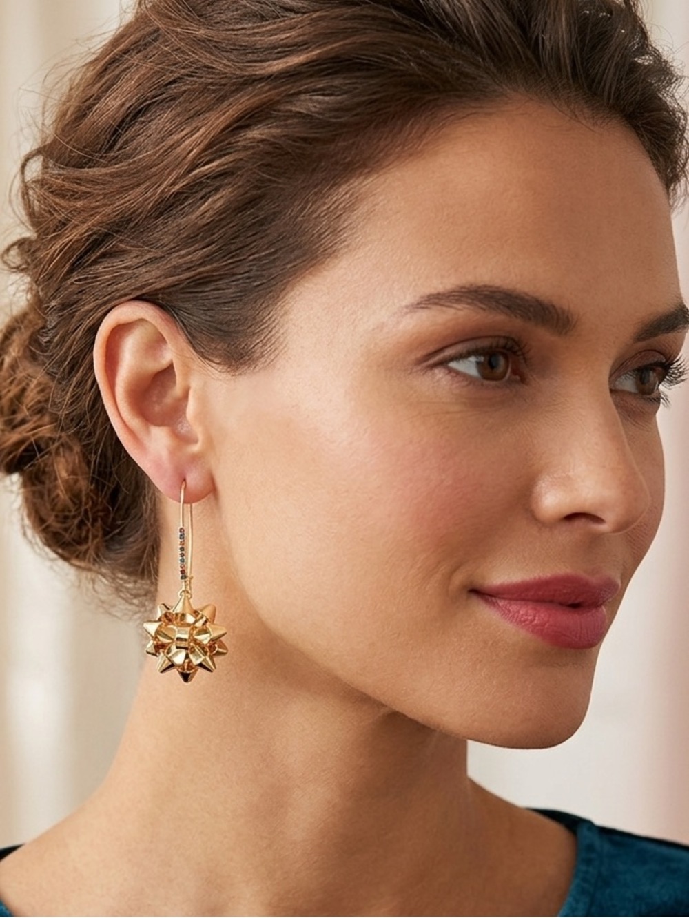 Betsy Johnson Shiny Gold Bow Earrings NEW!